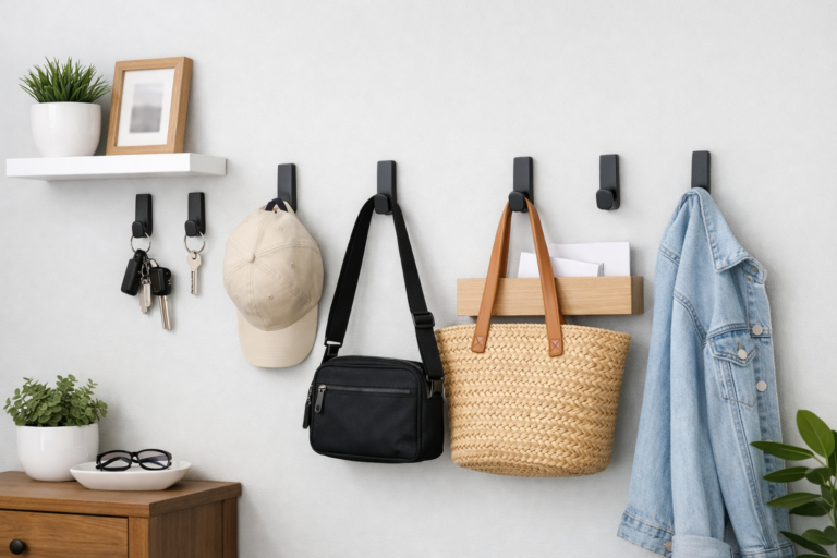 Gancho de parede discreto para entrada pequena e organizada