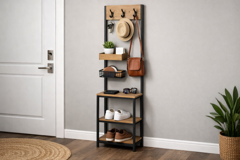 Organizador vertical estreito para entrada de apartamento