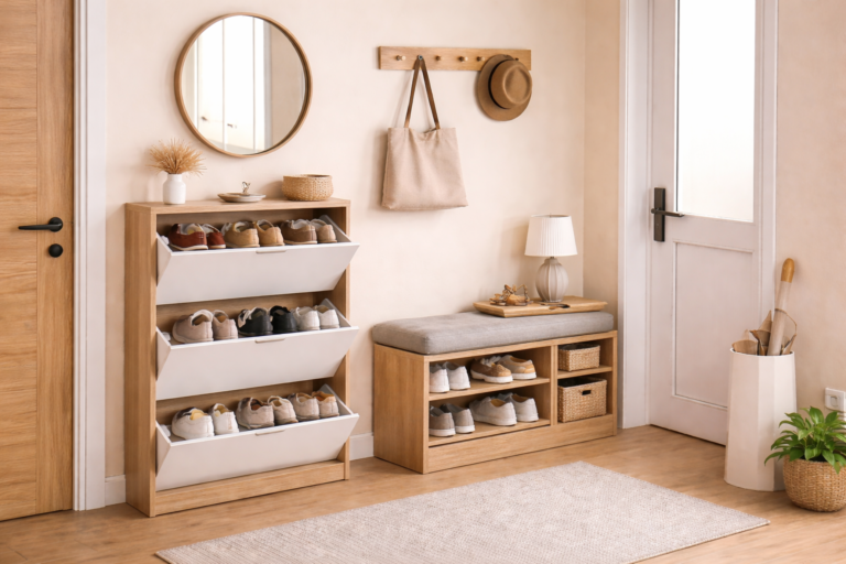 Sapateira slim para corredores estreitos na entrada do apartamento